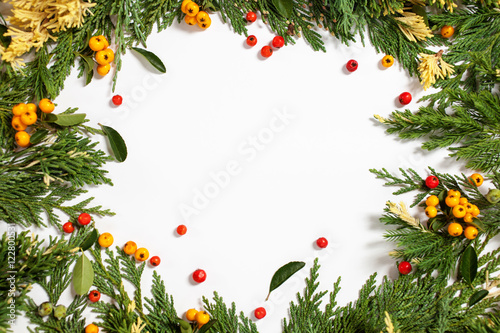 Christmas background border with evergreen fir tree 