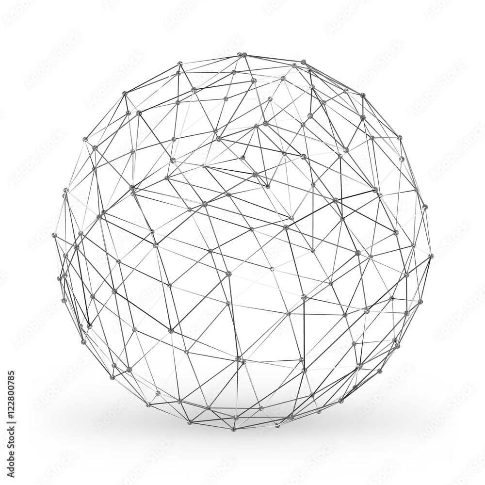 Wireframe polygonal geometric element. Sphere with connected lines and dots. Vector Illustration on white background with shade Wireframe polygonal geometric element. Sphere with connected lines and dots. Vector Illustration on white background with shade