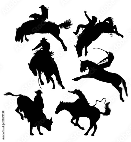 Activities silhouette man and bull riding Wild Horses Wild, Rodeo, illustration art vector design