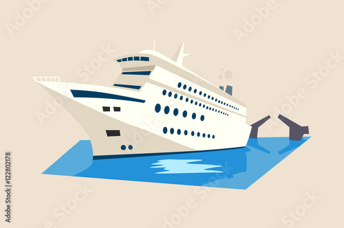 Yacht or liner, ship on water with moveable bridge