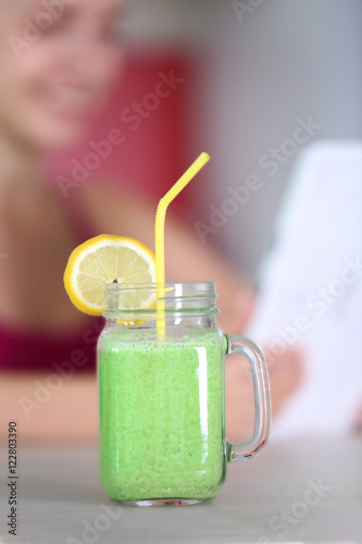 Smoothie drink and girl wit...