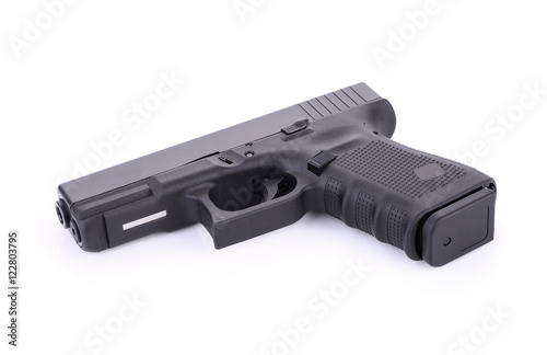 Automatic 9 m.m handgun pistol isolated on white