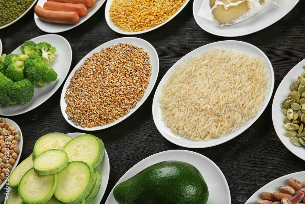 Plate with different products. Health care concept Plate with different products. Health care concept