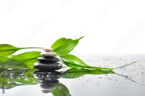 spa background with pebbles piramid and bamboo