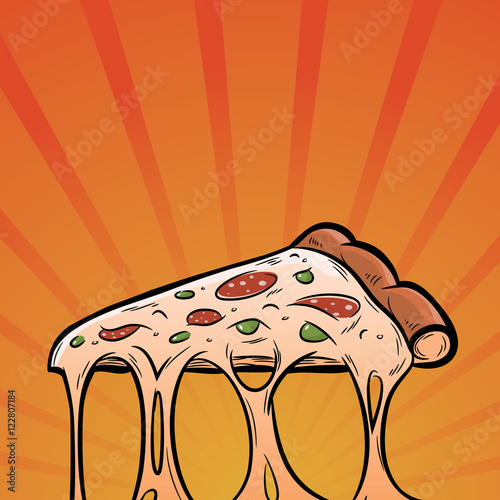Pizza slice on the pop art background.