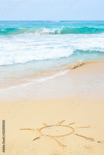 Sand beach and wave with sun