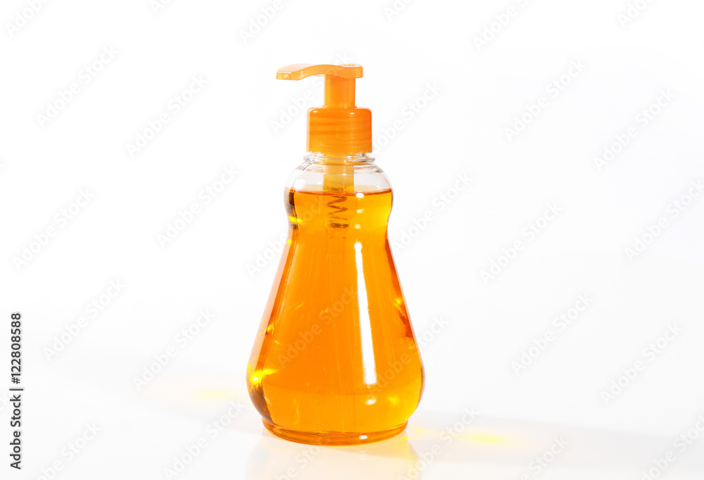 Plastic Bottle with liquid soap on a white background