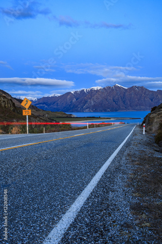 beautiful scenic of lake hawea route between aspiring national p photo