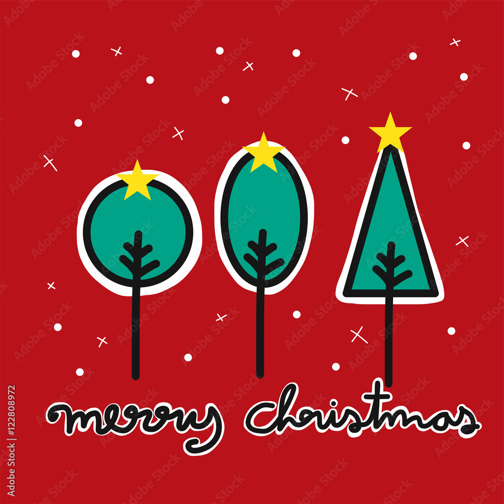 Merry Christmas tree illustration on red background