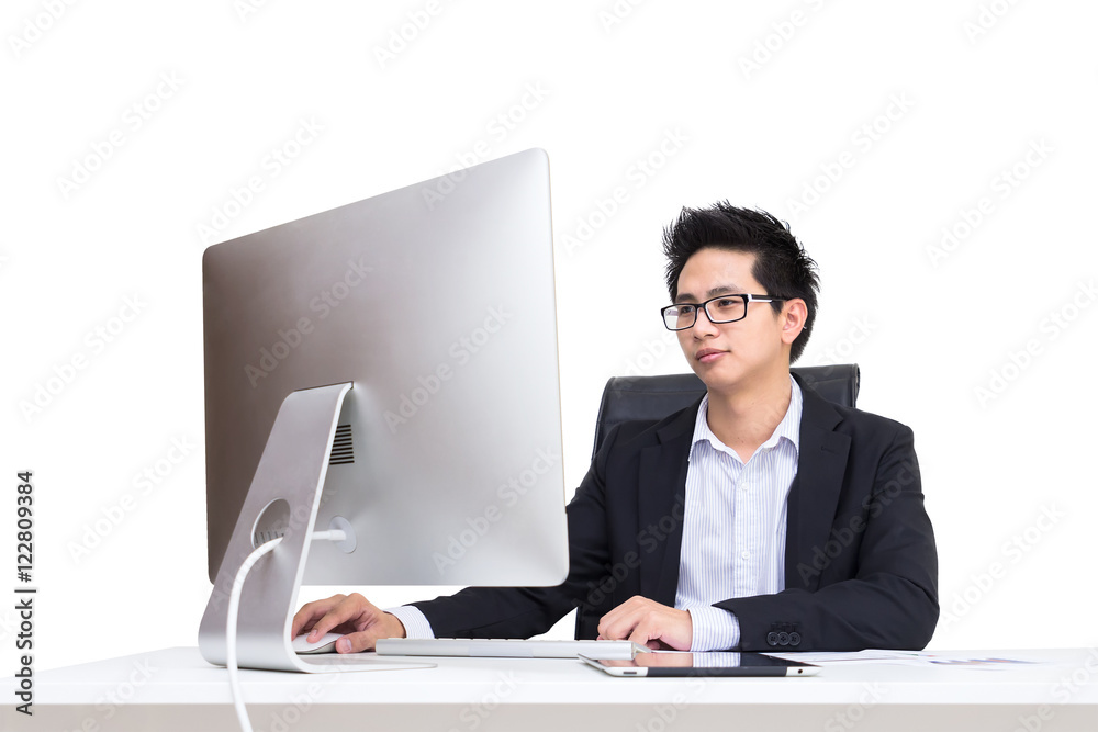 Portrial smart asian confident businessman sitting on chair work Portrial smart asian confident businessman sitting on chair work