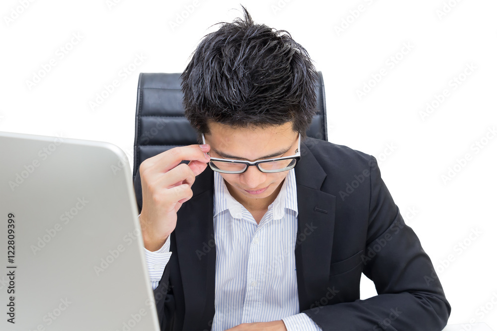 Portrial smart asian confident businessman sitting on chair work Portrial smart asian confident businessman sitting on chair work