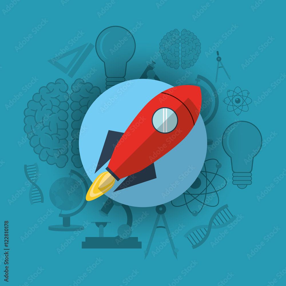 rocket with science related icons image vector illustration