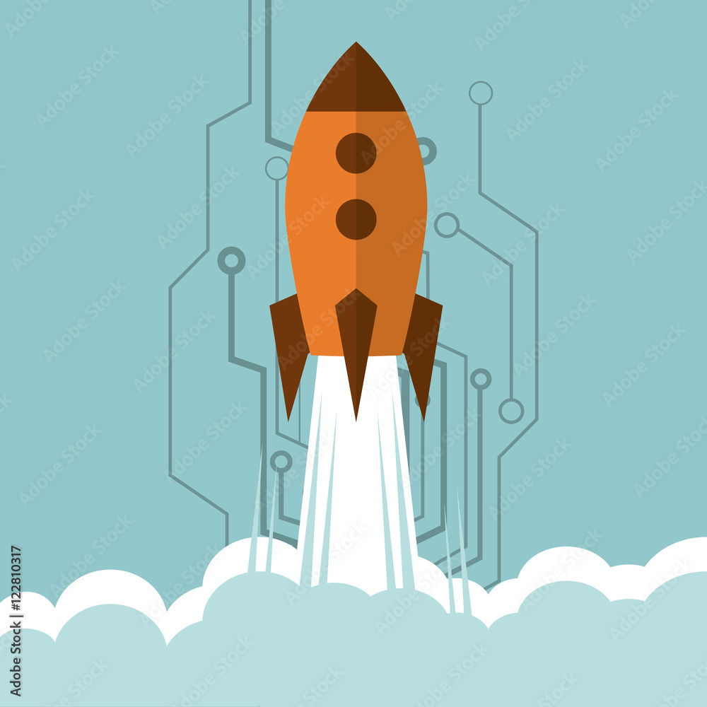 rocket with science related icons image vector illustration