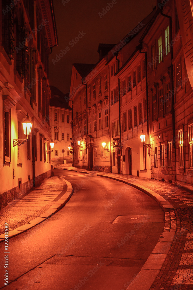 A street in the night of Prague