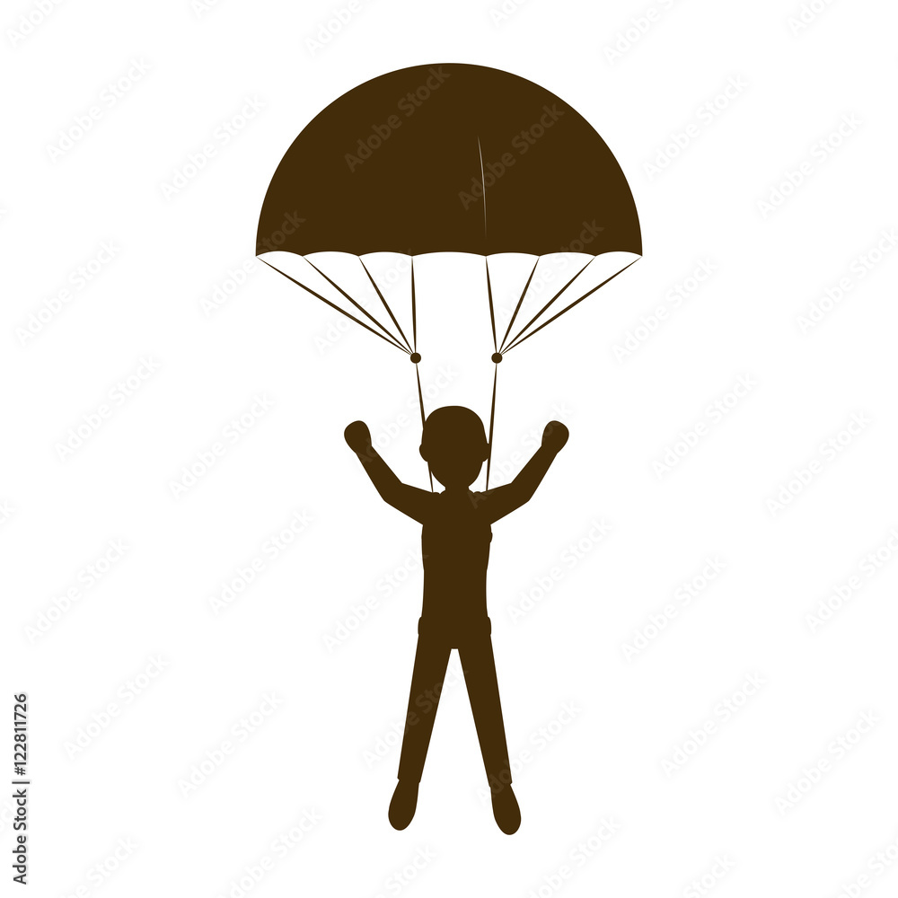 Parachutist Man Falling With Open Colorful Parachute Cartoon Extreme 