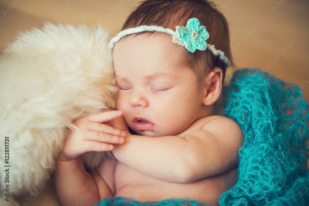 Sleeping newborn baby in a basket Sleeping newborn baby in a basket