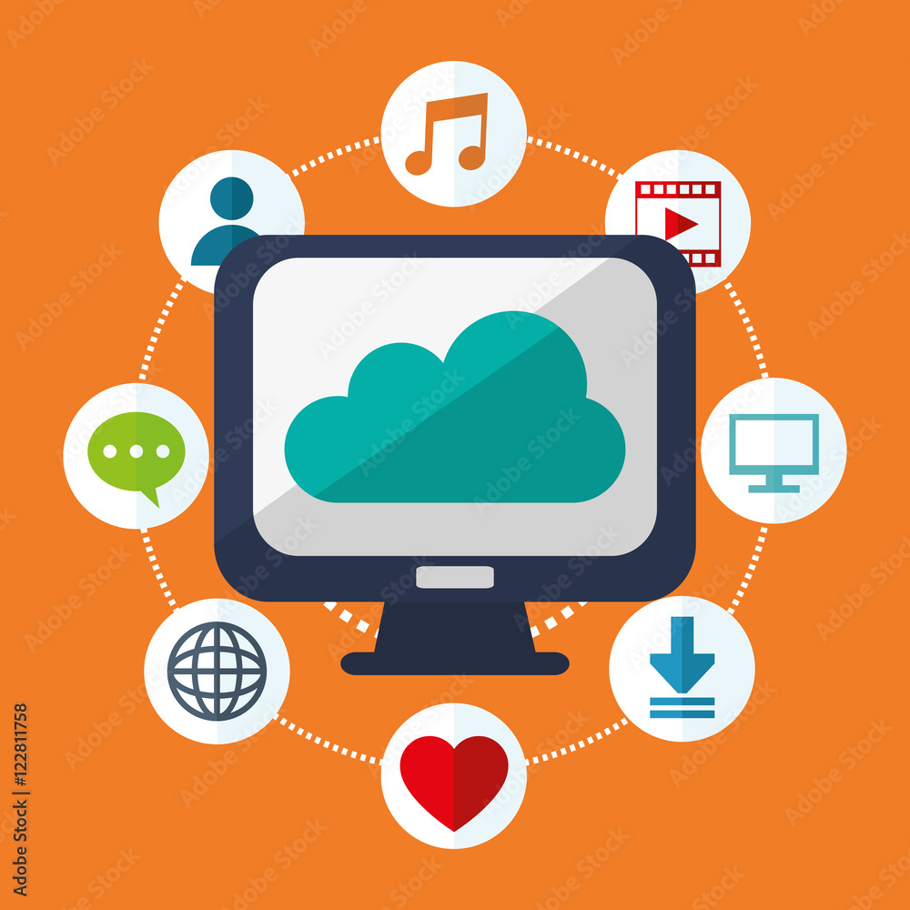 computer with socia media related icons image vector illustration design computer with socia media related icons image vector illustration design