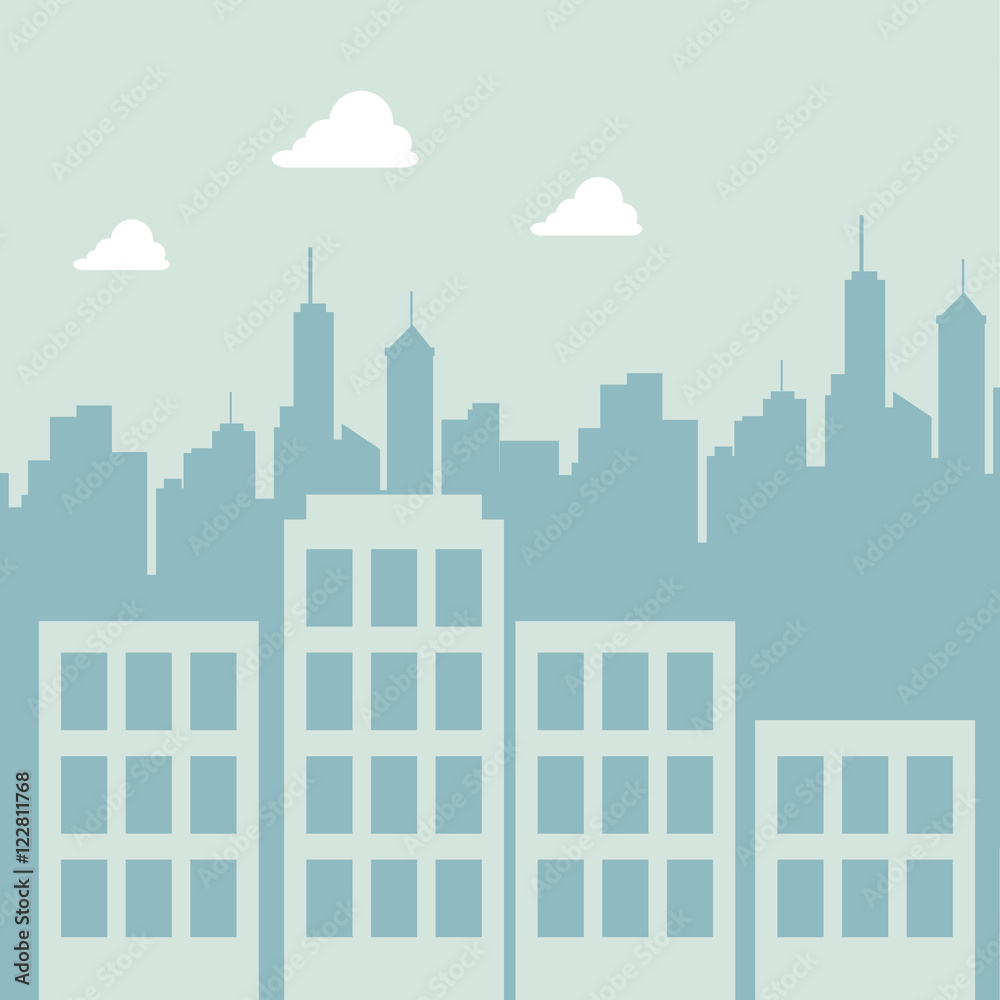 landscape urban city with towers buildings and clouds background. vector illustration