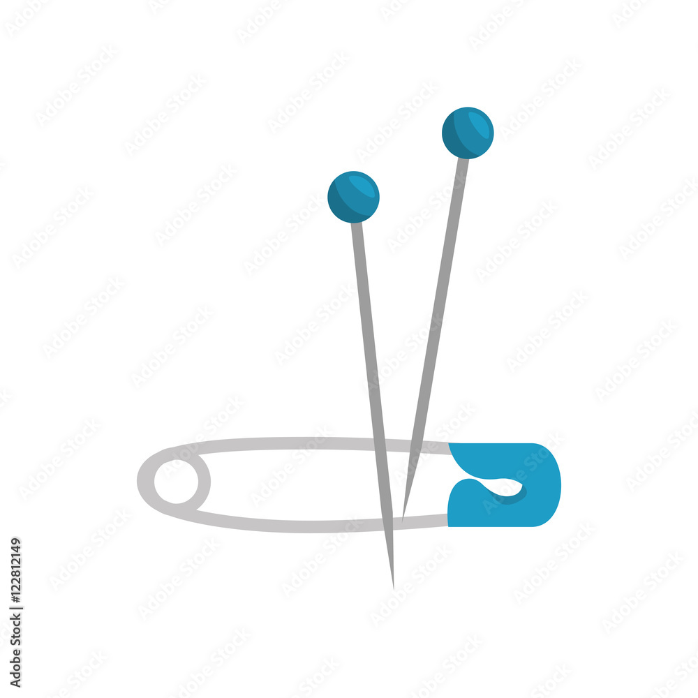sewing push pin and needle with blue handles. vector illustration sewing push pin and needle with blue handles. vector illustration