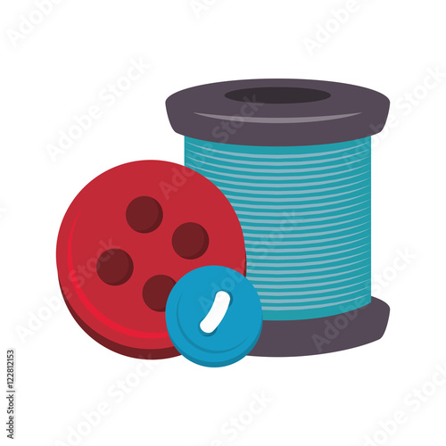 spool of thread and colorful buttons icon. vector illustration