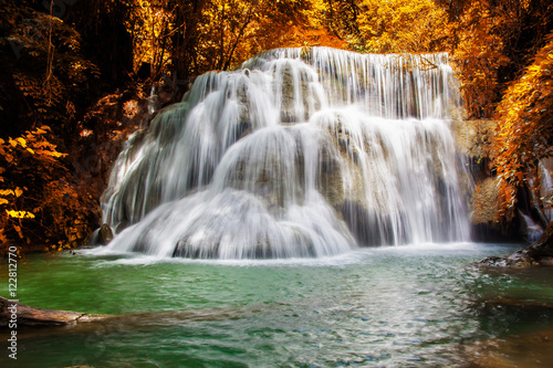 Landscape photo, Huay Mae Kamin Waterfall, beautiful waterfall in rainforest at Kanchanaburi province, Thailand © meen_na