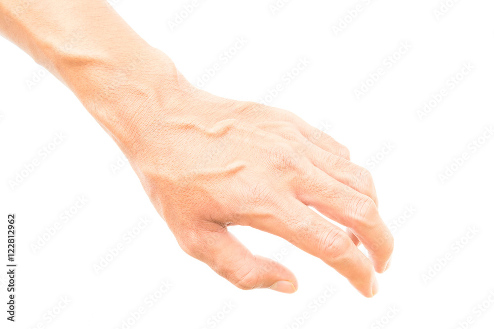 Man arm with blood veins on white background, health care concep