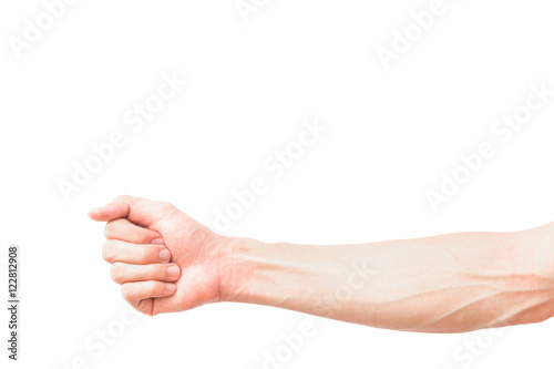 Man arm with blood veins on white background, health care concep photo