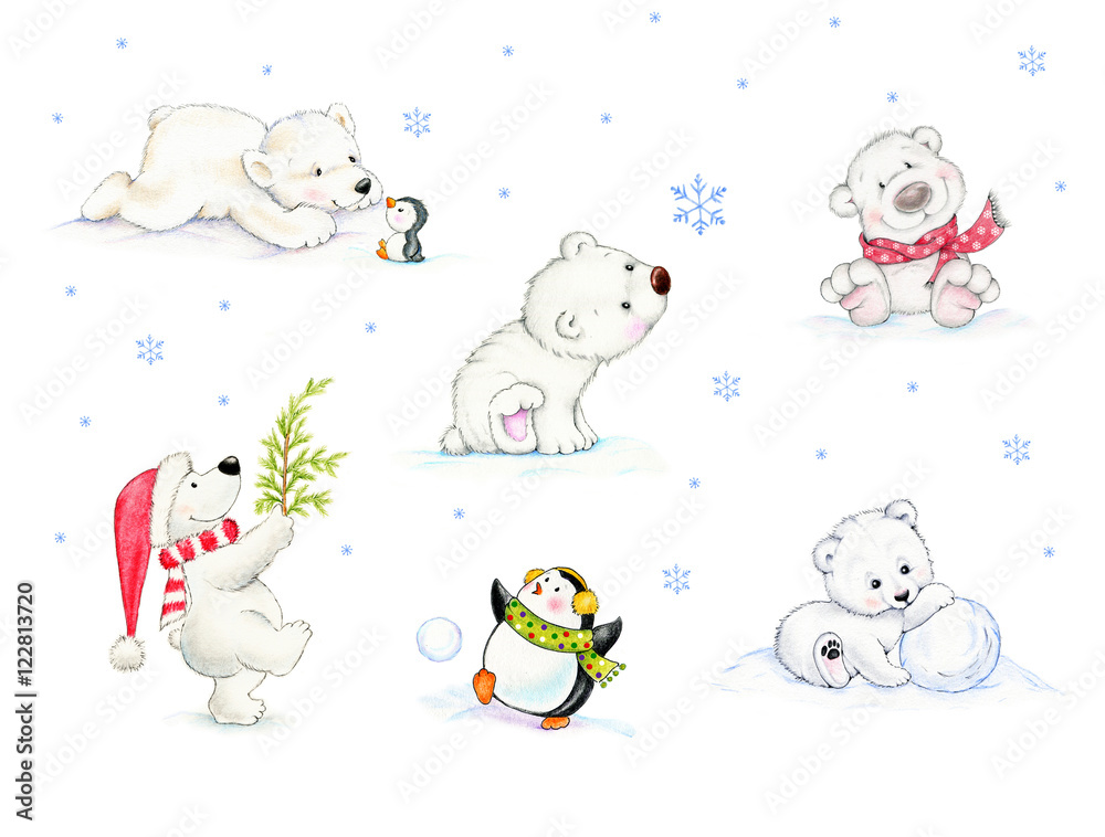 Set of polar bears and penguins Set of polar bears and penguins