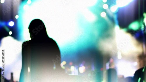 4K Woman Silhouette Dancing, Concert Crowd Party, Young People, Colorful Night