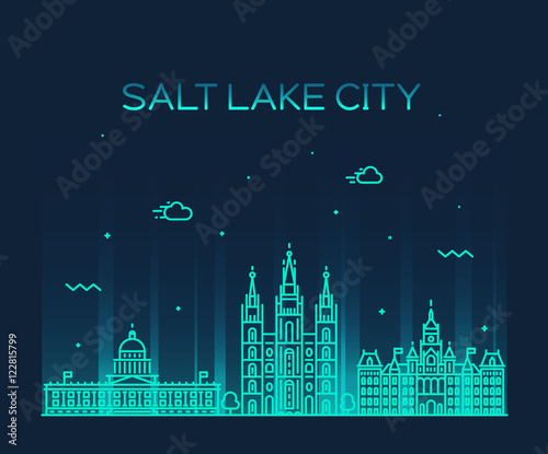 Salt Lake city skyline Utah vector linear style.