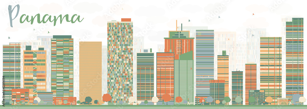 Abstract Panama Skyline with Color Buildings.