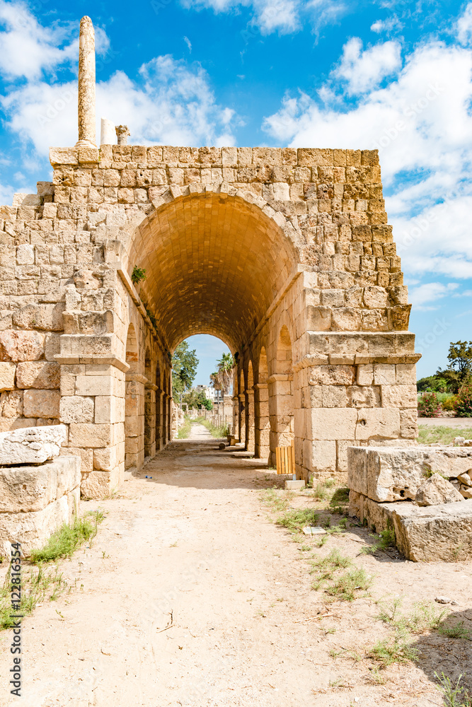 Al Bass archaeological site in Tyre, Lebanon. It is located about 80 km south of Beirut. Tyre has led to its designation as a UNESCO World Heritage Site in 1984.
