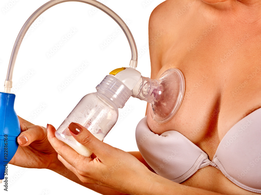 Close-up of naked female breast feeding with breastpump. Breastfeeding  problems low milk supply. Stock Photo | Adobe Stock