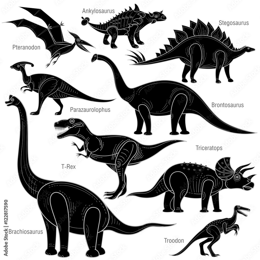 Fototapeta premium Set silhouettes dinosaur.
