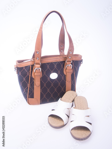 bag. women bag and fashion shoe on a background.