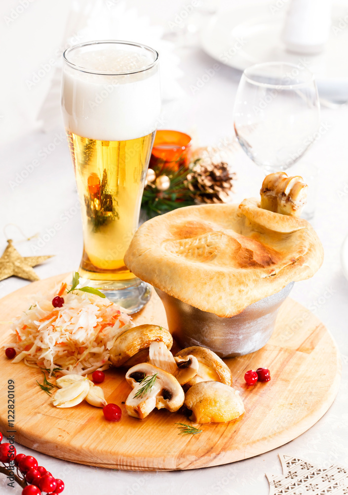 Mushroom Pot-Pie on Christmas table Mushroom Pot-Pie on Christmas table