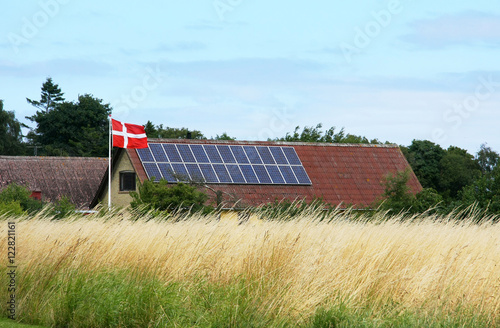  Solar panels at local brewery. Samsoe - the island of future uses 100% renewable energy. Denmark. photo