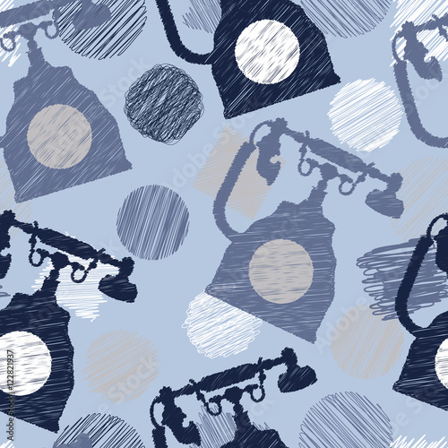 Wallpaper Mural Seamless pattern with vintage phone and scribble elenents. Hand drawn vector illustration Torontodigital.ca