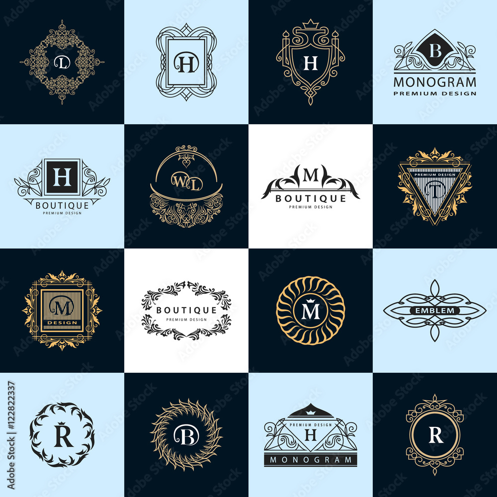 Sign Logo Graphics Line graphics monogram. Vintage Logos Design Templates Set. Business ...