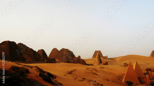 Landscape of Meroe pyramids in the desert  Sudan 
