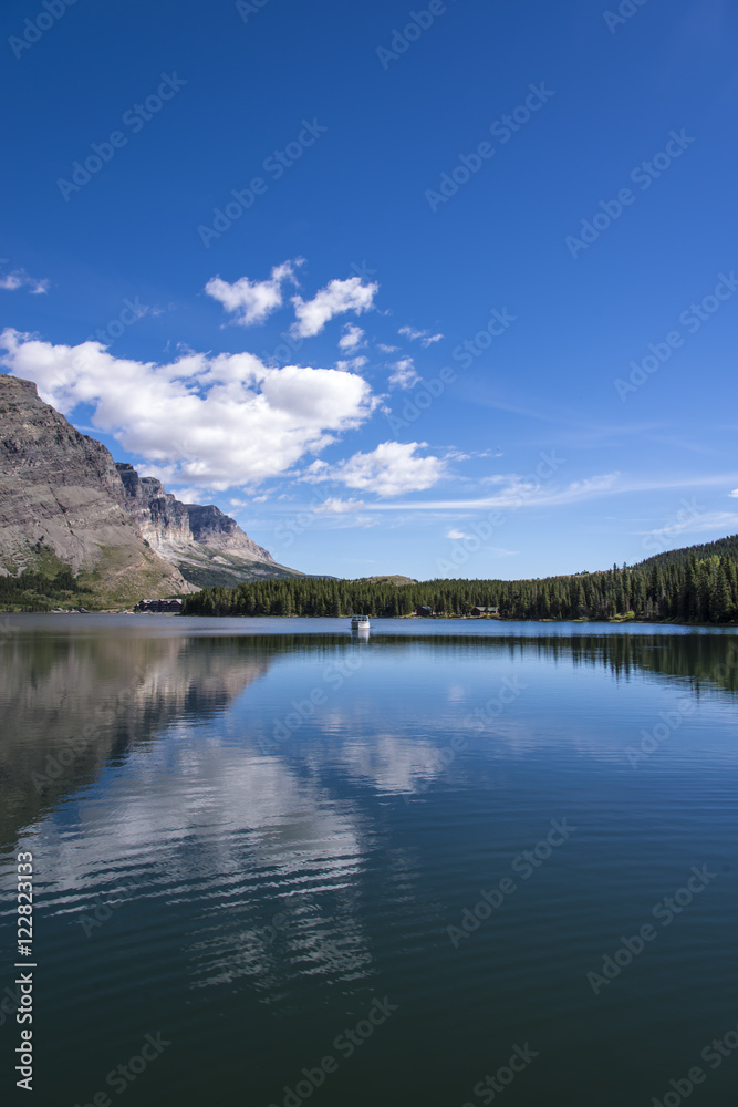 Reflection of landscape on the lake in Glacier National Park