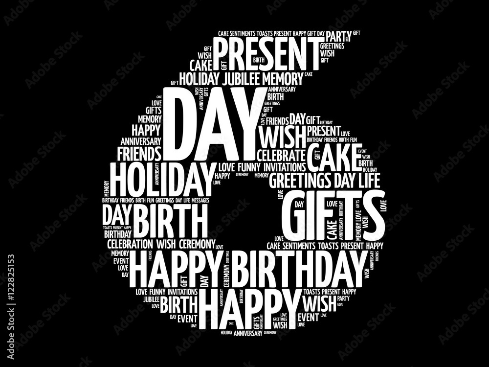 Fototapeta premium Happy 6th birthday word cloud collage concept
