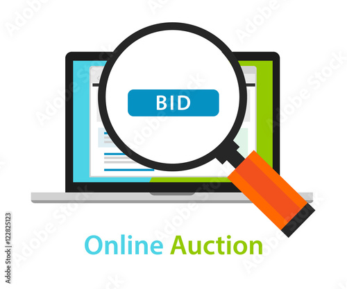 online bidding auction laptop bid button concept icon