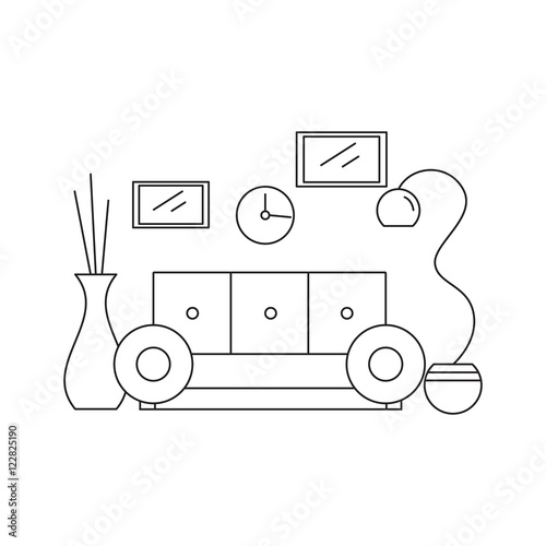 Interior design living room in the house or hotel. Lounge style line. Vector illustration.