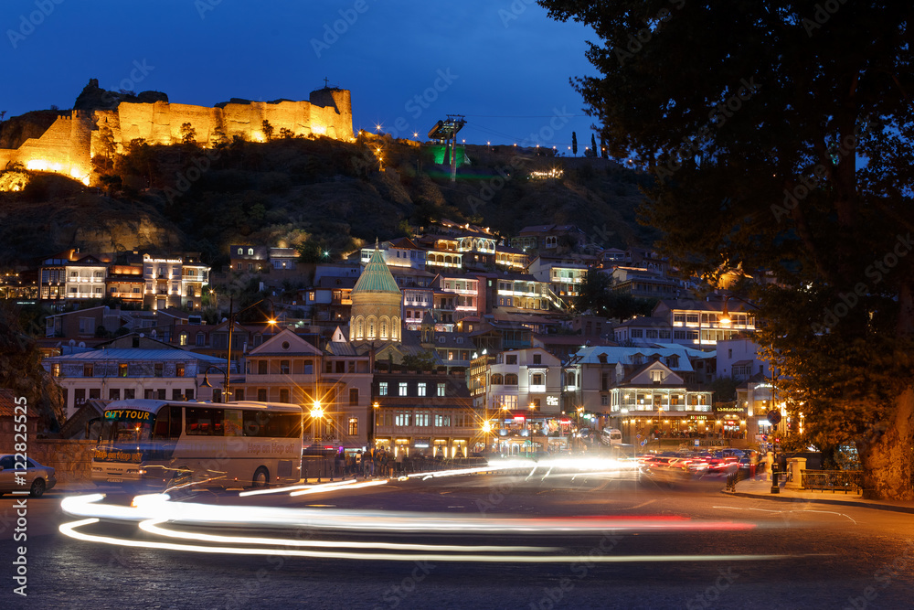 night city. Tbilisi, road, river