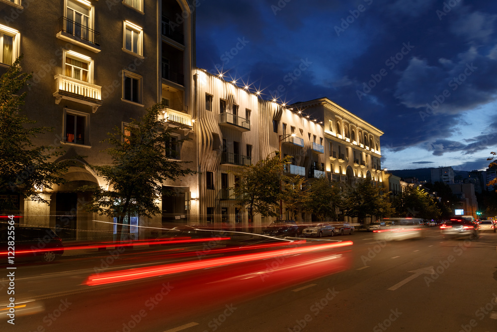 Night streets, buildings, roads, Tbilisi
