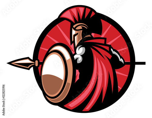 Obraz na plátně Spartan mascot with the spear weapon