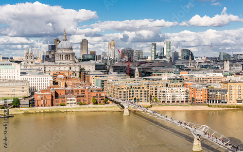 View of St Paul Cathedral, Millenium Bridge and the City of London