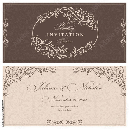 Invitation cards in an old-style beige and brown