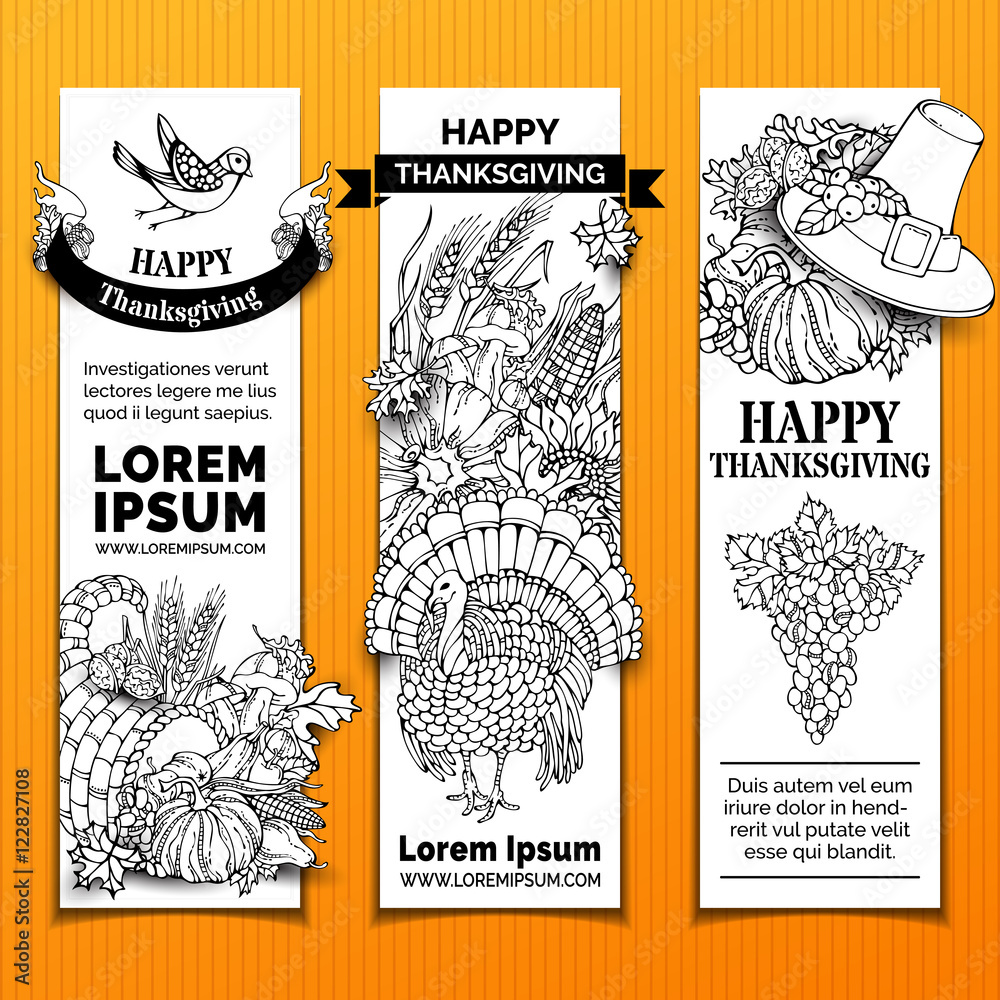 Obraz premium Vector paper Thanksgiving vertical banners set.